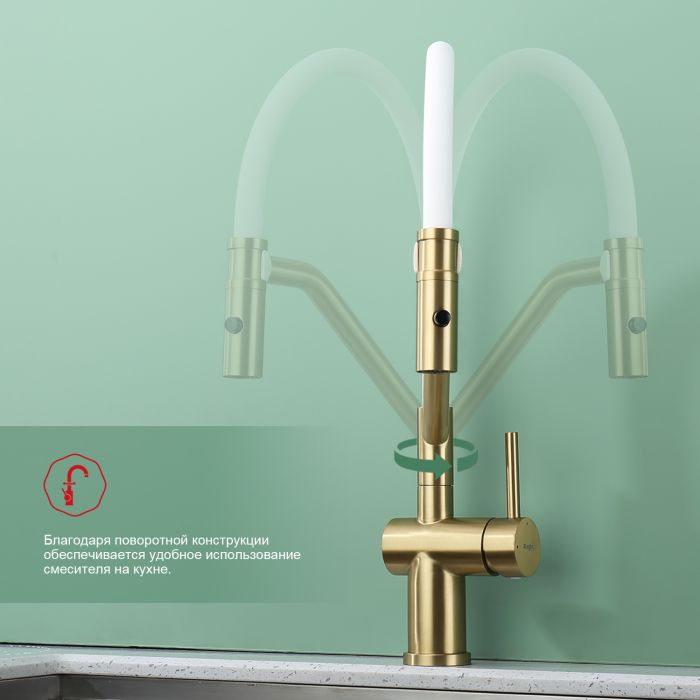 Смеситель для кухни со съемным изливом на магните Raglo сатин золото R86.41.03