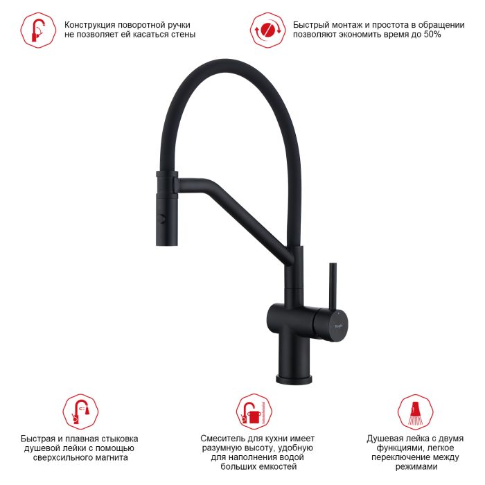 Смеситель для кухни со съемным изливом на магните Raglo черный R86.41.06