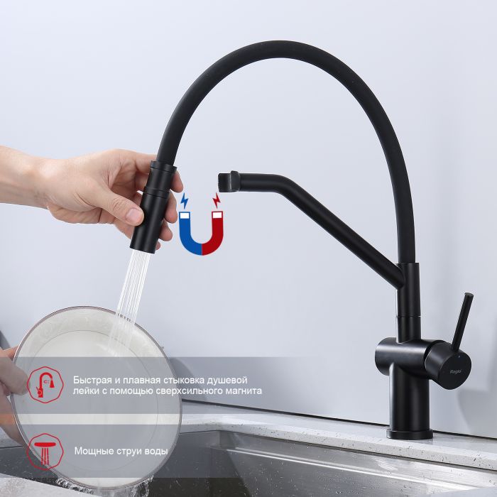 Смеситель для кухни со съемным изливом на магните Raglo черный R86.41.06