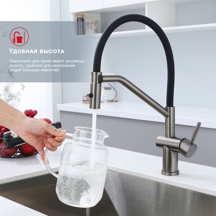 Смеситель для кухни со съемным изливом на магните Raglo графит R86.41.09