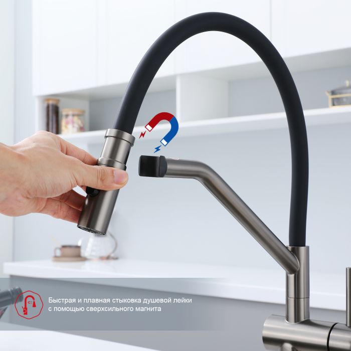 Смеситель для кухни со съемным изливом на магните Raglo графит R86.41.09