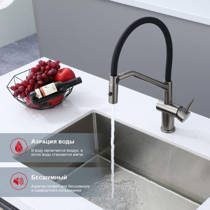 Смеситель для кухни со съемным изливом на магните Raglo графит R86.41.09
