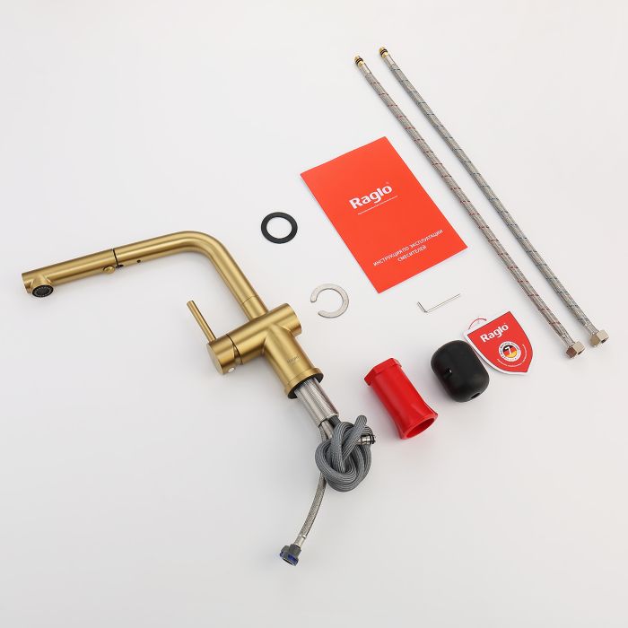 Смеситель для кухни с выдвижным изливом Raglo сатин золото R86.49.03