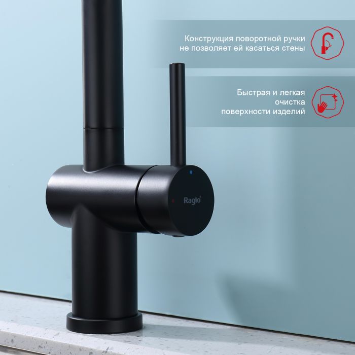 Смеситель для кухни с выдвижным изливом Raglo черный R86.49.06