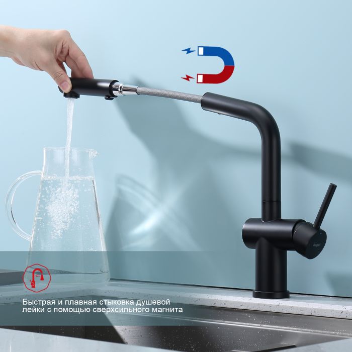 Смеситель для кухни с выдвижным изливом Raglo черный R86.49.06