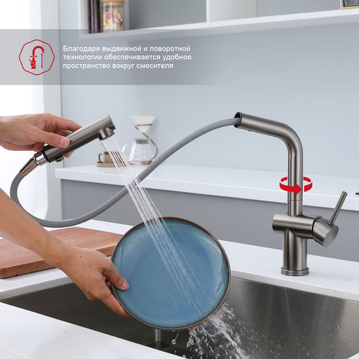 Смеситель для кухни с выдвижным изливом Raglo графит R86.49.09