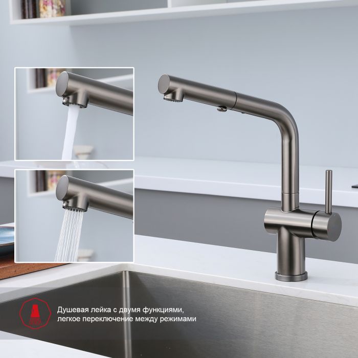 Смеситель для кухни с выдвижным изливом Raglo графит R86.49.09