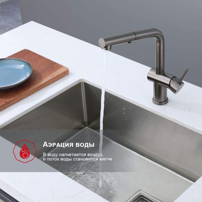 Смеситель для кухни с выдвижным изливом Raglo графит R86.49.09