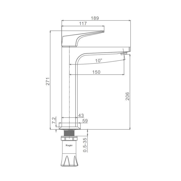 Смеситель для раковины высокий Raglo графит R07.15.09