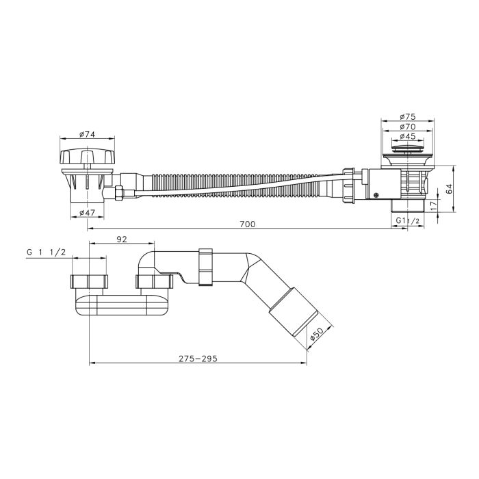 Сифон для ванны полуавтомат Raglo матовая медь R600.30.33