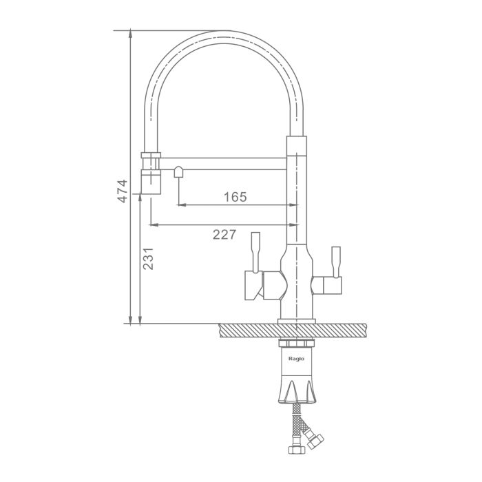 Смеситель для кухни со съемным изливом на магните и подключением фильтра питьевой воды Raglo сатин золото R81.63.03