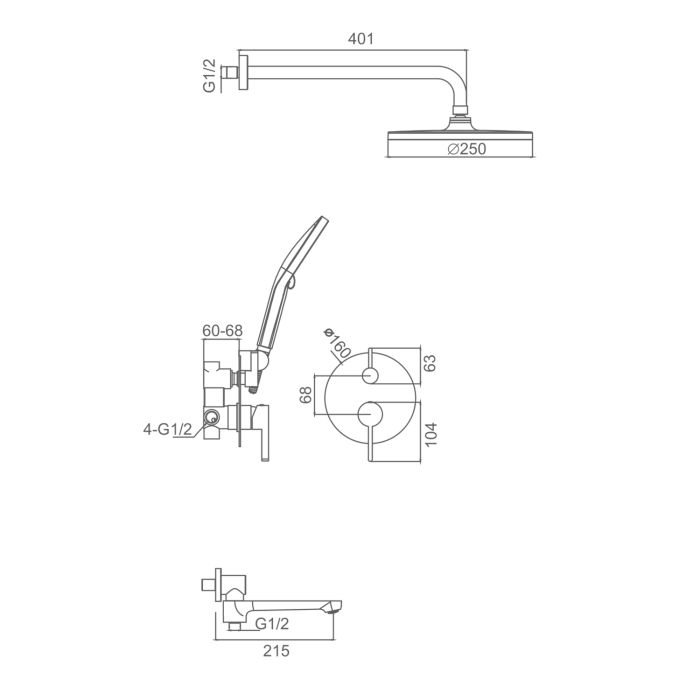 Встраиваемая душевая система Splenka сатин S222.27.05
